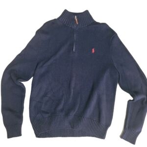 Polo Ralph Lauren Sweater Mens Large Blue Long Sleeve 1/4 Zip Knit Heavy Pony